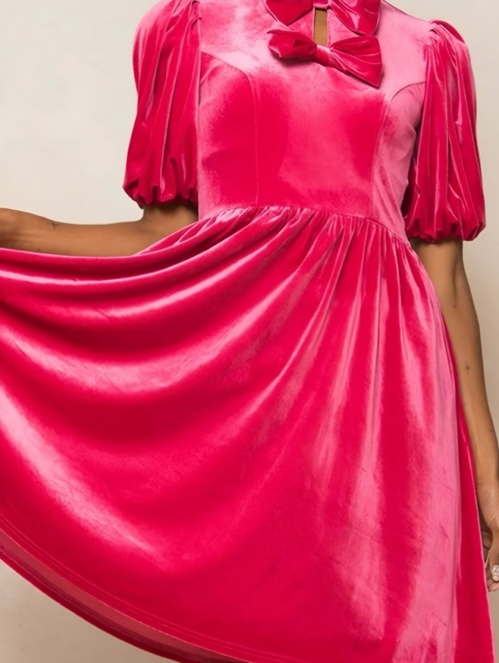 Ivy City Co Velvet Bow Deep Pink Dress, L